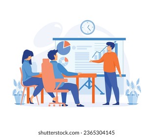 Leadership mentoring concept. Prospective Experienced Office Supervisor, Giving Presentation Within Business Seminar. flat vector modern illustration