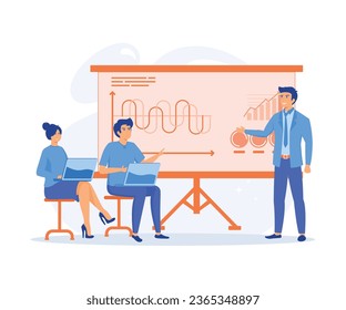 Leadership mentoring concept, Prospective Experienced Office Supervisor, Giving Presentation Within Business Seminar, flat vector modern illustration