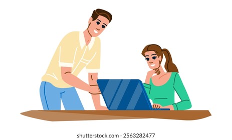 leadership mentorship laptop teamwork vector. support development, learning advice, experience wisdom leadership mentorship laptop teamwork character. people flat cartoon illustration