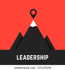 leadership metaphor with black mountains. concept of rock icon, perspective idea, team climb, corporate meeting, businessman performance. isolated on red background. flat style modern logo design