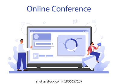 Leadership online service or platform. Manager leading a workteam. Strategy and business planning. Online conference. Isolated vector illustration