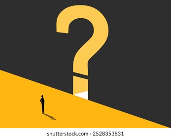 Leadership opportunity,Problem solving. Businessman in front of question mark door 