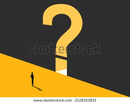 Leadership opportunity,Problem solving. Businessman in front of question mark door 