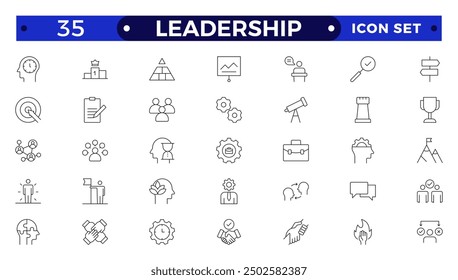 Leadership Outline Icons set. Vector illustration in modern thin line style of management icons: leader, delegation, control, responsibility, and more. Pictograms and infographics.
