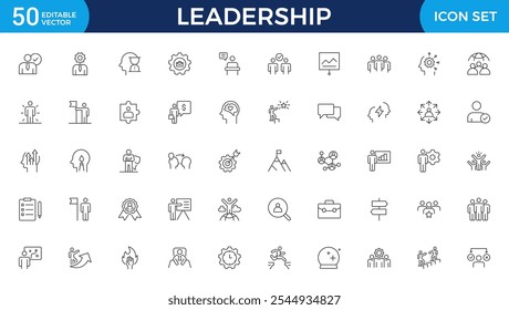 Leadership Outline Icons set. Vector illustration in modern thin line style of management icons: leader, delegation, control, responsibility, and more. Pictograms and infographics.