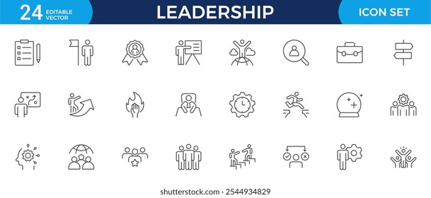 Leadership Outline Icons set. Vector illustration in modern thin line style of management icons: leader, delegation, control, responsibility, and more. Pictograms and infographics.