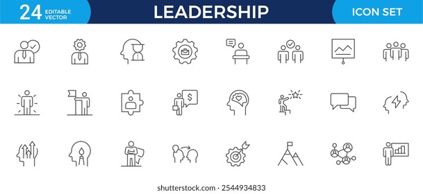 Leadership Outline Icons set. Vector illustration in modern thin line style of management icons: leader, delegation, control, responsibility, and more. Pictograms and infographics.