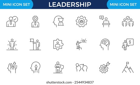 Leadership Outline Icons set. Vector illustration in modern thin line style of management icons: leader, delegation, control, responsibility, and more. Pictograms and infographics.