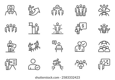 Leadership Outline Icons set. Vector illustration in modern thin line style of management icons: leader, delegation, control, responsibility, and more. Pictograms and infographics.