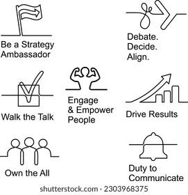 Iconos de principios de liderazgo - Ilustración de vectores (editable)