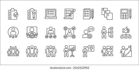 Leadership professional icon set. Task and job icons. Containing icons of occupation, assignment, management, business, motivation, specialist, briefcase, accounting, list. Thin line icon design.