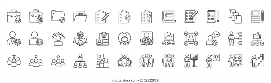 Leadership professional icon set. Task and job icons. Containing icons of occupation, assignment, management, business, motivation, specialist, briefcase, accounting, list. Thin line icon design.