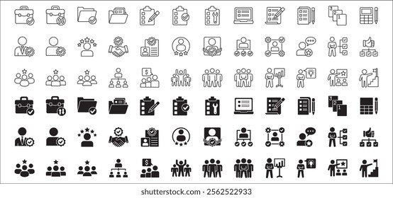 Leadership professional icon set. Task and job icons. Containing icons of occupation, assignment, management, business, motivation, specialist, briefcase, accounting, list. Vector illustration