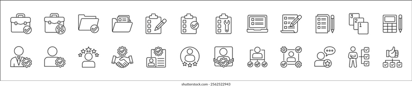 Leadership professional icon set. Task and job icons. Containing icons of occupation, assignment, management, business, motivation, specialist, briefcase, accounting, list. Thin line icon design.