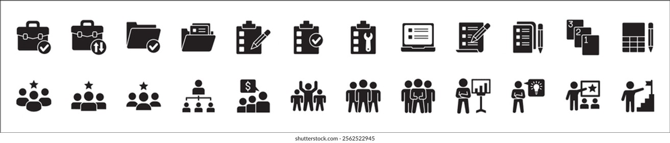 Leadership professional icon set. Task and job icons. Containing icons of occupation, assignment, management, business, motivation, specialist, briefcase, accounting, list. Vector illustration