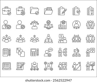 Leadership professional icon set. Task and job icons. Containing icons of occupation, assignment, management, business, motivation, specialist, briefcase, accounting, list. Thin line icon design.