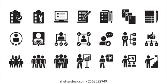 Leadership professional icon set. Task and job icons. Containing icons of occupation, assignment, management, business, motivation, specialist, briefcase, accounting, list. Vector illustration