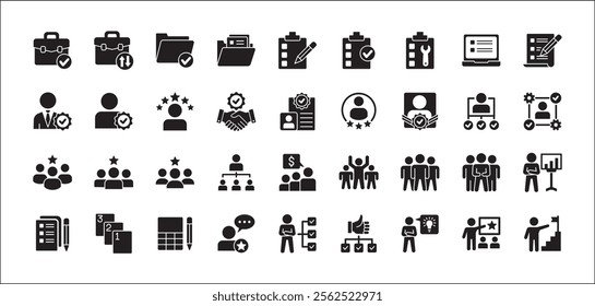 Leadership professional icon set. Task and job icons. Containing icons of occupation, assignment, management, business, motivation, specialist, briefcase, accounting, list. Vector illustration