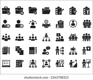 Leadership professional icon set. Task and job icons. Containing icons of occupation, assignment, management, business, motivation, specialist, briefcase, accounting, list. Vector illustration