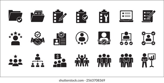 Leadership professional icon set. Task and job icons. Containing icons of occupation, assignment, management, business, motivation, specialist, briefcase, accounting, list. Vector illustration