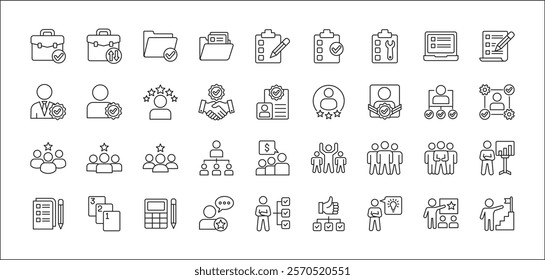 Leadership professional icon set. Task and job icons. Containing icons of occupation, assignment, management, business, motivation, specialist, briefcase, accounting, list. Thin line icon design.