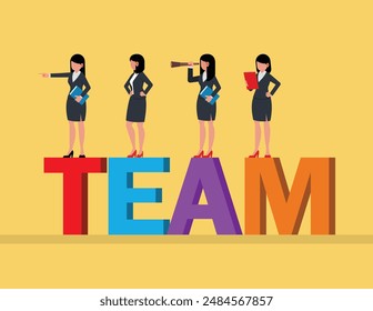 Leadership Program. group of business women standing together to plan, teamwork collaboration concept.