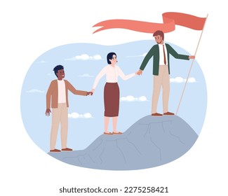 Leadership in project management flat concept vector spot illustration. Editable 2D cartoon characters on white for web design. Team leader with teammates creative idea for website, mobile app