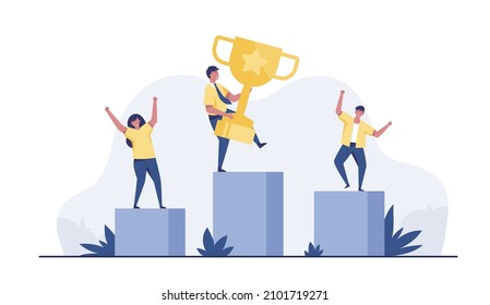 Leadership qualities in a creative team direction on a successful path small people are happy