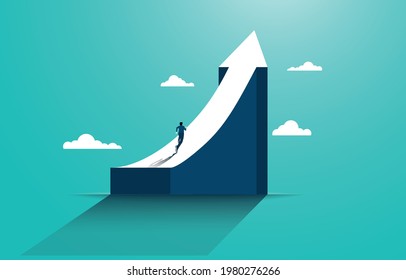 Leadership to reach business success. Businessman running to the top of the graph. Business concept of goals, success, ambition, achievement and challenges - Shutterstock ID 1980276266