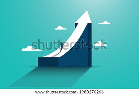 Leadership to reach business success. Businessman running to the top of the graph. Business concept of goals, success, ambition, achievement and challenges