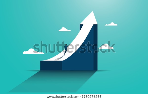 Leadership to reach business success.\
Businessman running to the top of the graph. Business concept of\
goals, success, ambition, achievement and\
challenges