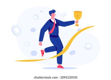 Leadership to reach business success for trophy. Global business companies, corporate employees are always competing for higher and better positions. Business concept of goals, success