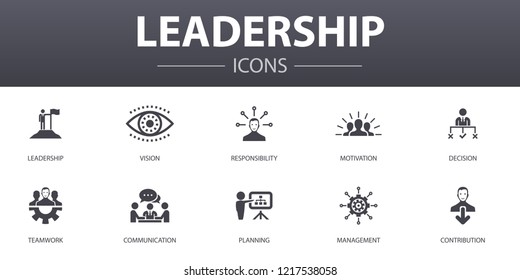 Leadership simple concept icons set. Contains such icons as responsibility, motivation, communication, teamwork and more, can be used for web, logo, UI/UX