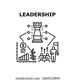 Leadership Skill Vector Icon Concept. Leadership Skill For Educate And Managing Team Colleagues, Increase Sales And Money Profit. Strategy Planning And Monitoring Working Process Black Illustration