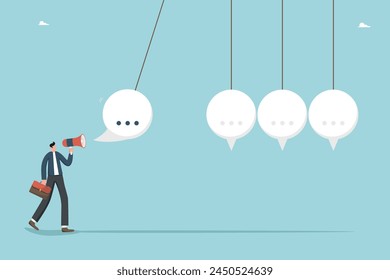 Leadership skills in expressing one's own opinion or ideas about working together for improvement, сommunication skills and business communication to achieve results, leader launches speech bubbles.