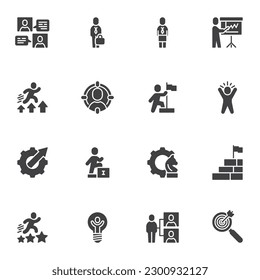 Leadership skills vector icons set, modern solid symbol collection, filled style pictogram pack. Signs, logo illustration. Set includes icons as employee motivation, innovation and creativity, leader