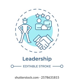 Leadership soft blue concept icon. Ability to inspire team for goals achievement. Line manager skill. Round shape line illustration. Abstract idea. Graphic design. Easy to use in presentation