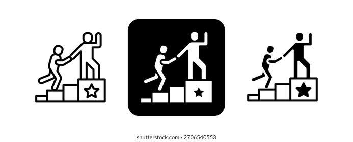 Liderança Cor sólida e desenho de linha preta conjunto de ilustração vetorial