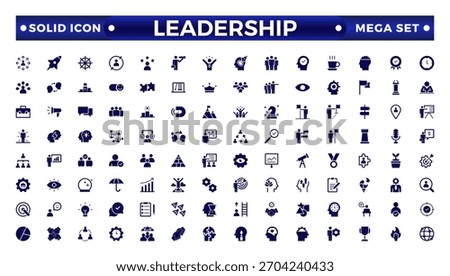 Leadership solid Icons set. Vector illustration in modern solid style of management icons: leader, delegation, control, responsibility, and more. Pictograms and infographics.