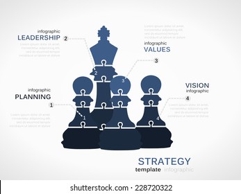 Leadership strategy concept. Infographic template with chess pieces