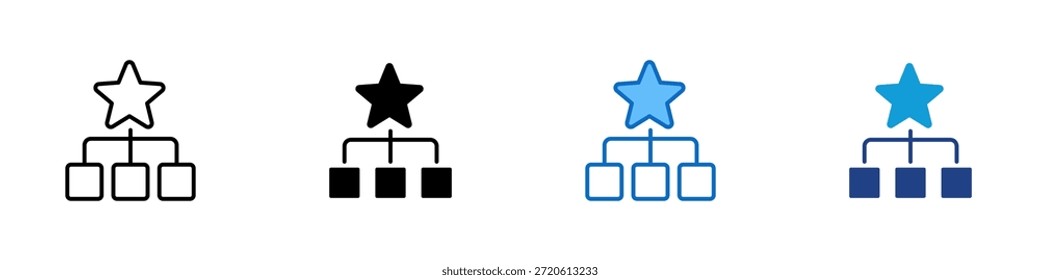 Estrutura de liderança Ícone de estilo múltiplo Design Vetor - estrutura hierárquica com um símbolo de estrela no topo representando liderança, autoridade e gestão de equipe