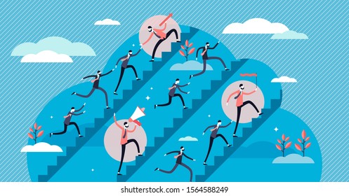 Leadership styles tiny persons concept vector illustration. Business leading by forceful commands and authority or with role model example and inspiring future vision, or with equality and support.