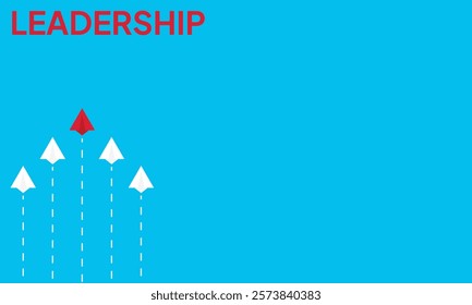 Leadership success concept paper plane fly over blue background. New idea, courage, new thinking, creative decision, think differently. Lead airplane stand out of other paper plane follower