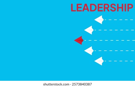 Leadership success concept paper plane fly over blue background. New idea, courage, new thinking, creative decision, think differently. Lead airplane stand out of other paper plane follower