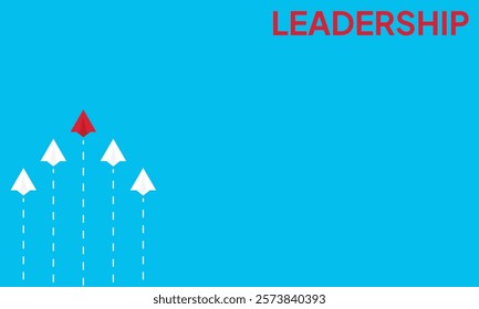 Leadership success concept paper plane fly over blue background. New idea, courage, new thinking, creative decision, think differently. Lead airplane stand out of other paper plane follower