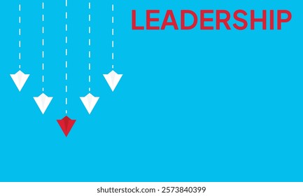 Leadership success concept paper plane fly over blue background. New idea, courage, new thinking, creative decision, think differently. Lead airplane stand out of other paper plane follower