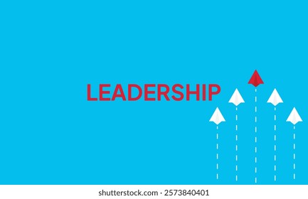 Leadership success concept paper plane fly over blue background. New idea, courage, new thinking, creative decision, think differently. Lead airplane stand out of other paper plane follower