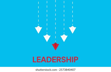 Leadership success concept paper plane fly over blue background. New idea, courage, new thinking, creative decision, think differently. Lead airplane stand out of other paper plane follower