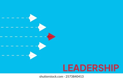 Leadership success concept paper plane fly over blue background. New idea, courage, new thinking, creative decision, think differently. Lead airplane stand out of other paper plane follower