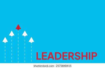 Leadership success concept paper plane fly over blue background. New idea, courage, new thinking, creative decision, think differently. Lead airplane stand out of other paper plane follower